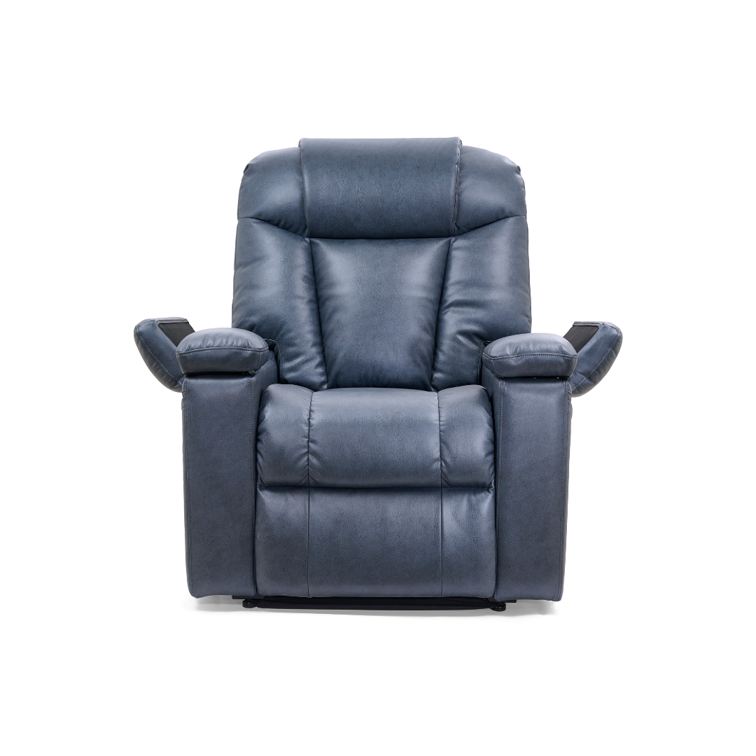 Golden Technologies PR442 Rhea Assisted Lift Chair with Heat Wave Technology - Lagoon in seated position with arm rests open